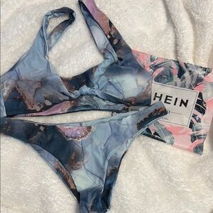 SHEIN Blue Bikini Swimwear Artistic Design